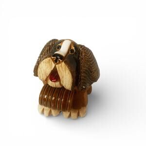 Artesania Rinconada Clay St Bernard Dog Figurine Signed 3” Brown F3